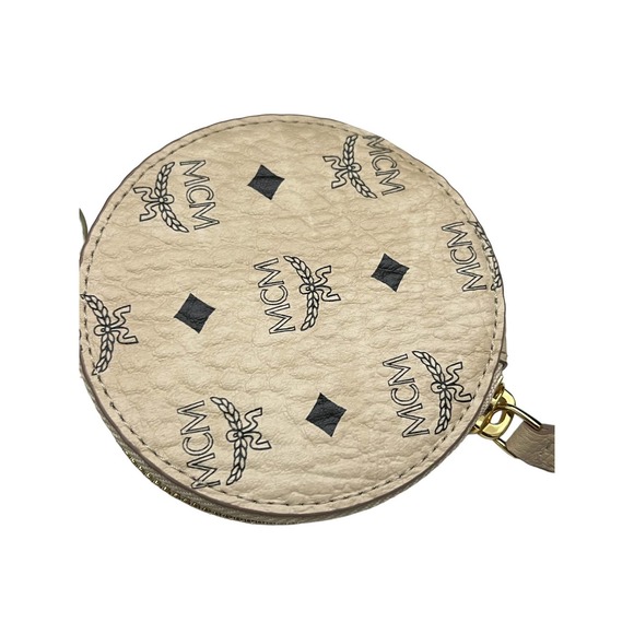 MCM Beige Visetos Canvas Round Coin Purse Wallet and KeyChain bag charm - Picture 3 of 8